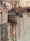Egon Schiele Sailing ships in the waves exciting water the harbour of Trieste painting